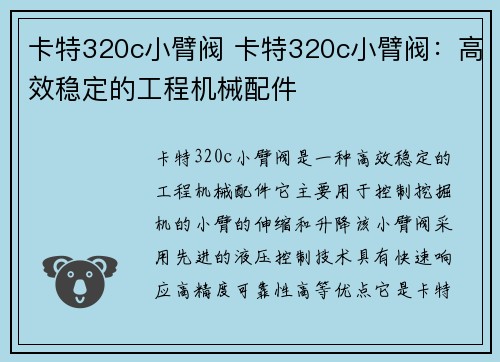 卡特320c小臂阀 卡特320c小臂阀：高效稳定的工程机械配件